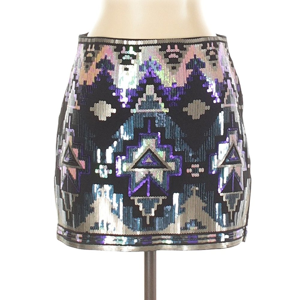 Express Black Aztec Sequin Mini Skirt